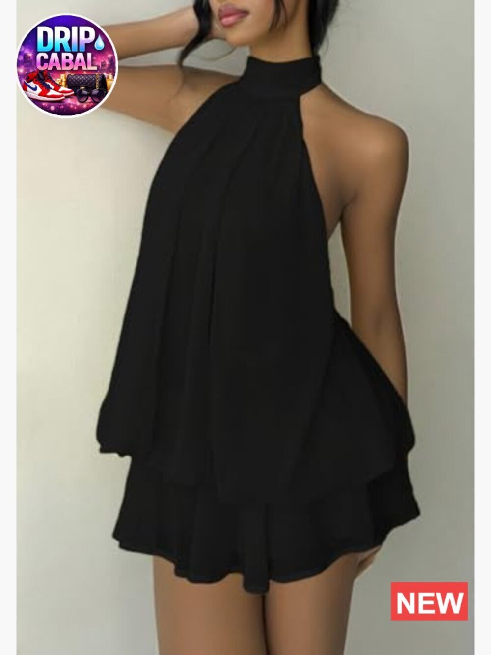 Chiffon Halter Mini Dress Backless Ruffle Cocktail Wedding Guest - Picture 4 of 5